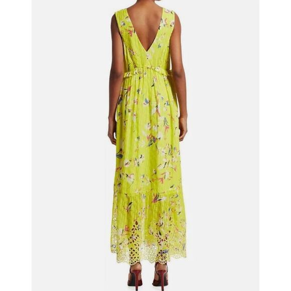 Tanya Taylor Catalina Silk Maxi Dress Floral Yellow Size 16 Sleeveless V-Neck - Picture 3 of 15